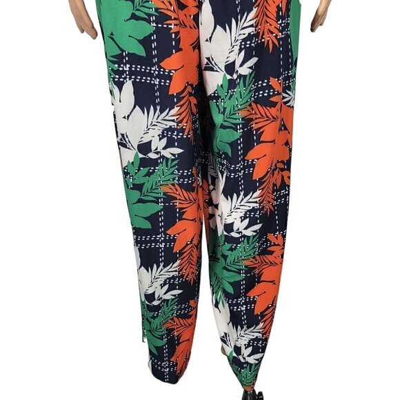 NY Collection Women's Navy Botanical Floral Jumpsuit With Waist Tie in a Size Me - Picture 9 of 16